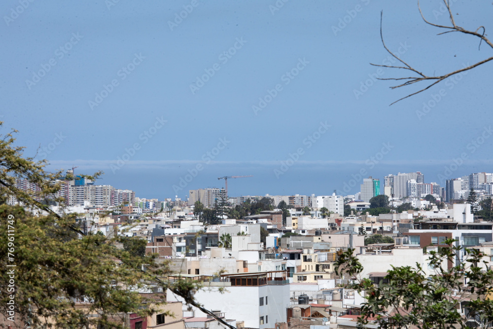 City landscape horizon Lima Peru with stratus clouds