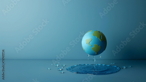 water waste concept, papercut planet earth pouring water