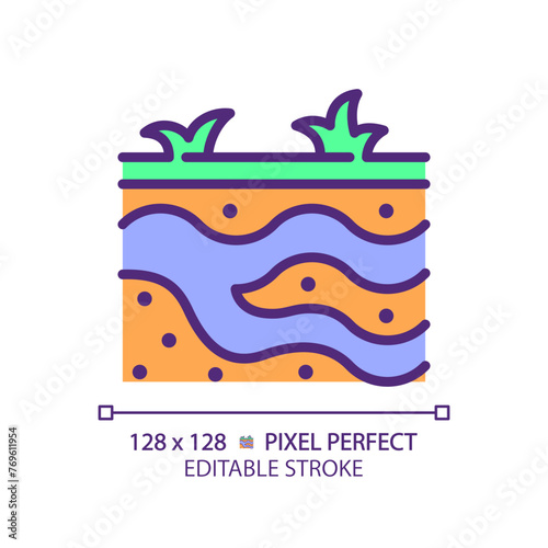 Groundwater RGB color icon. Subsurface water. Natural resource. Soil layers. Hydrology study. Isolated vector illustration. Simple filled line drawing. Editable stroke. Pixel perfect