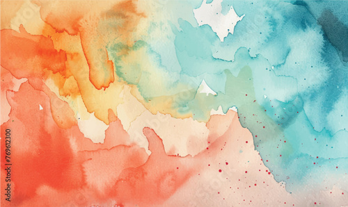 abstract watercolor background orange green blue photo