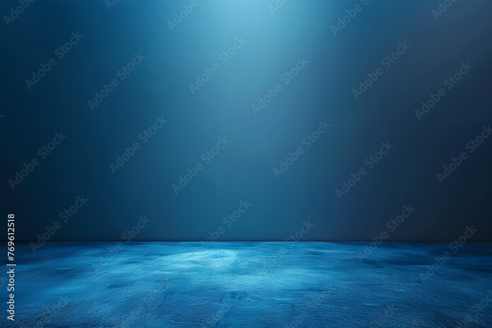 Studio Room, Floor and wall background, Blue Spotlight on Floor premium gradient Background for Display or Montage of Product Backdrop