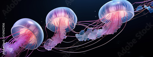 Spectacular Jellyfish with Pink and Purple Hues in Ocean Depths