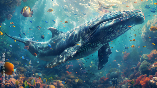 Fantasy Whale And Fishes In The Ocean © Desmond