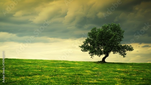 A tree stands in a field of grass