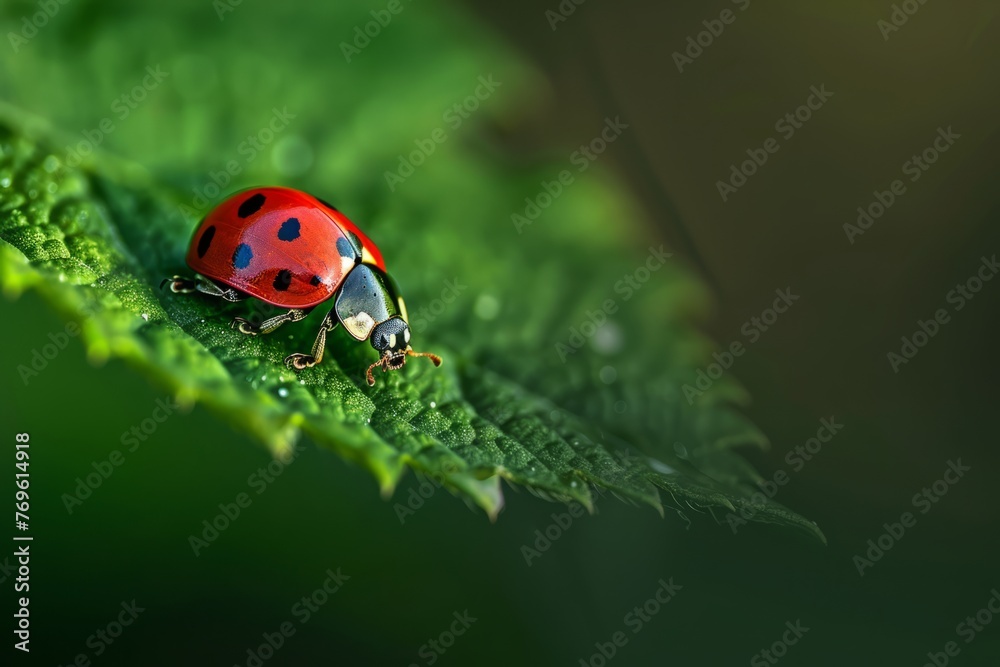 ladybug on green leaf. Generative AI ladybug on green leaf. Generative AI