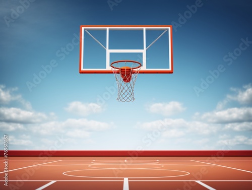 a basketball hoop and a blue sky