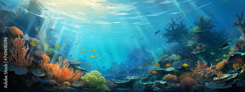 Underwater Seascape with Coral Reefs and Tropical Fish