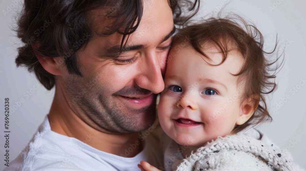 Smiling Father with his child, Fatherhood Moment loving portrait Smiling Father with his child, Fatherhood Moment loving portrait