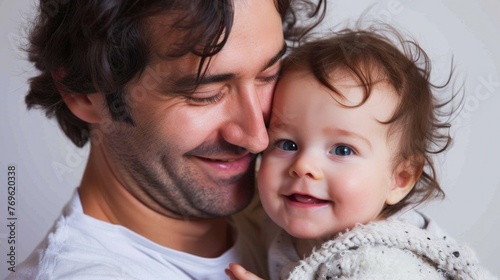 Smiling Father with his child, Fatherhood Moment loving portrait