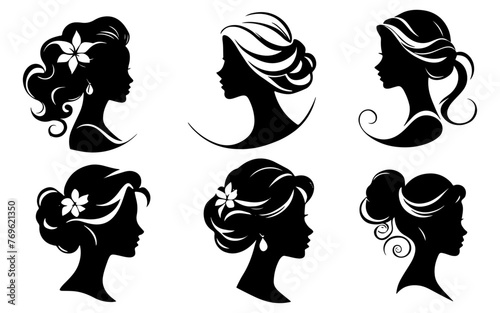 Silhouettes of heads of girls with beautiful hairstyle. Concept