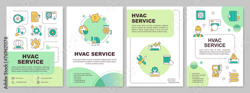HVAC maintenance green circle brochure template. Leaflet design with linear icons. Editable 4 vector layouts for presentation, annual reports. Arial-Black, Myriad Pro-Regular fonts used