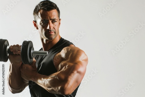 Fitness Trainer: A personal trainer in athletic wear hold dumbbell