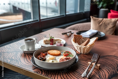 breakfast on the table in the restaurant