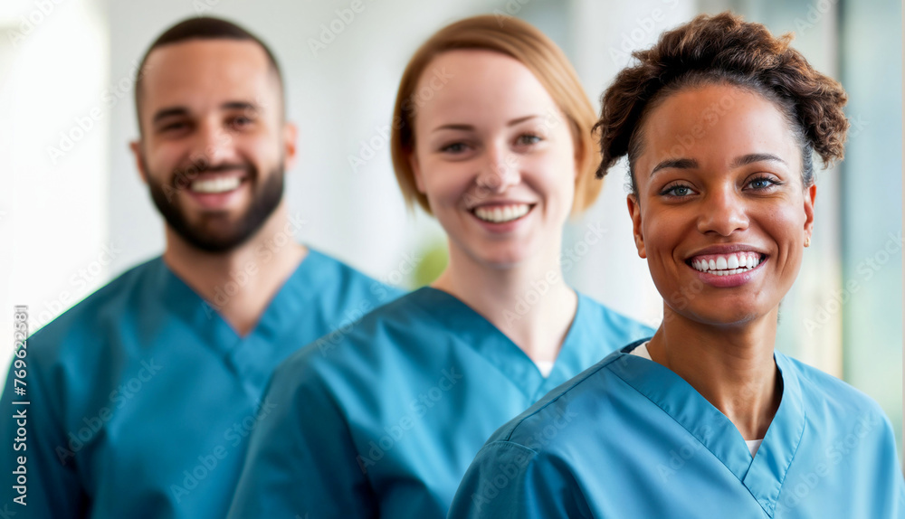 African American Nurse Smiling with Diverse Medical Team African American Nurse Smiling with Diverse Medical Team