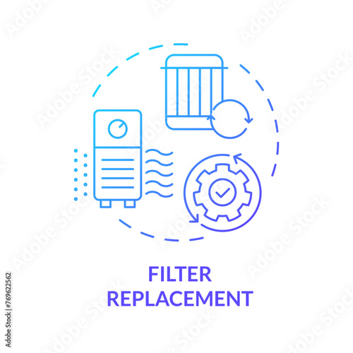 Filter replacement blue gradient concept icon. Air purifier maintenance. Air circulation. Round shape line illustration. Abstract idea. Graphic design. Easy to use in promotional material photo