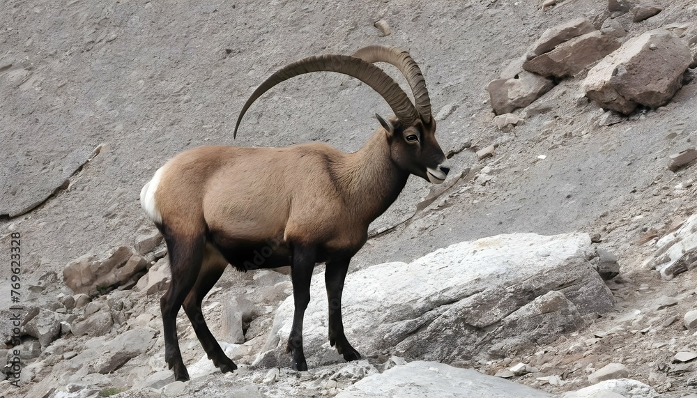 An Ibex With Its Fur Blending Into The Rocky Terra