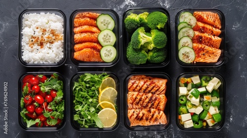 Meal prep container with balanced portion, Healthy food