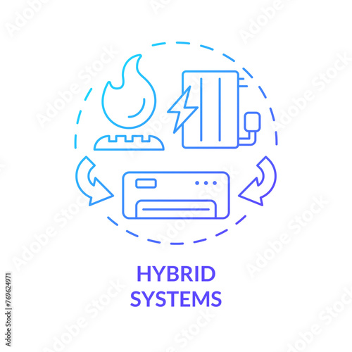 Hybrid systems blue gradient concept icon. Dual fuel system. Type of HVAC. Heating solution. Round shape line illustration. Abstract idea. Graphic design. Easy to use in promotional material