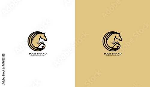 Prancing horse logo. Prancing horse icon, horse head, jumping. Vector illustration