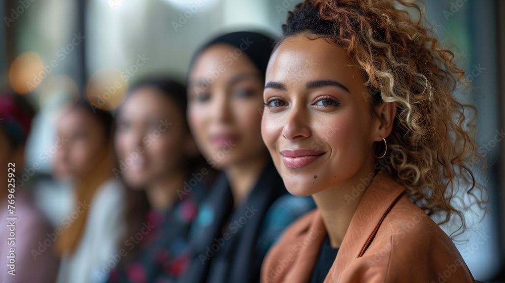 Obraz premium Diverse group of women standing together, looking empowered