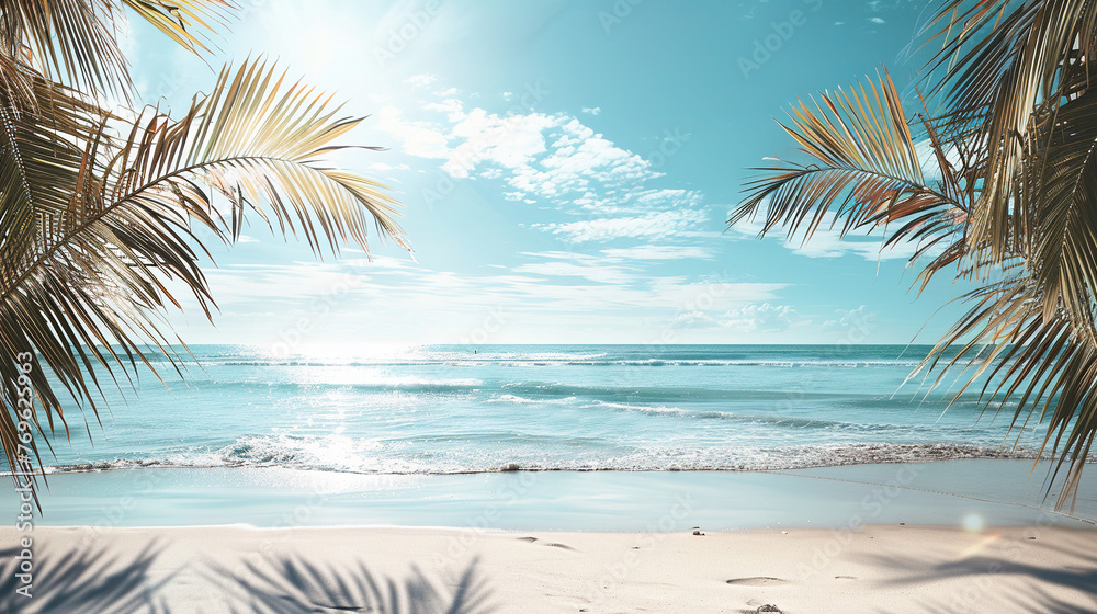 palm tree on the beach sky blue simmer banner copy space 