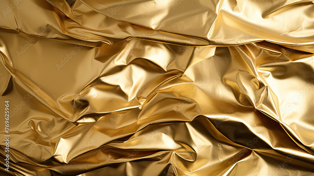A shiny backdrop of crumpled gold foil, providing a luxurious and opulent texture suitable for high-end design projects Ai Generative A shiny backdrop of crumpled gold foil, providing a luxurious and opulent texture suitable for high-end design projects Ai Generative