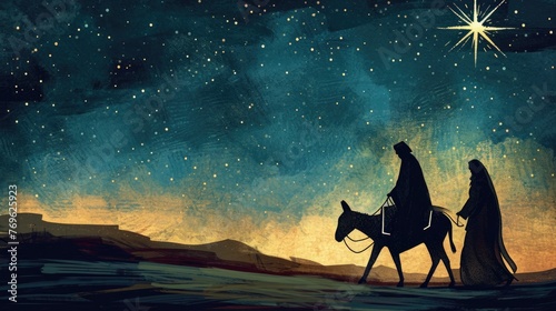 Journey of Mary and Joseph, illustration photo