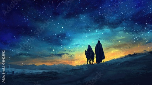 Obraz na płótnie Journey of Mary and Joseph, illustration w salonie