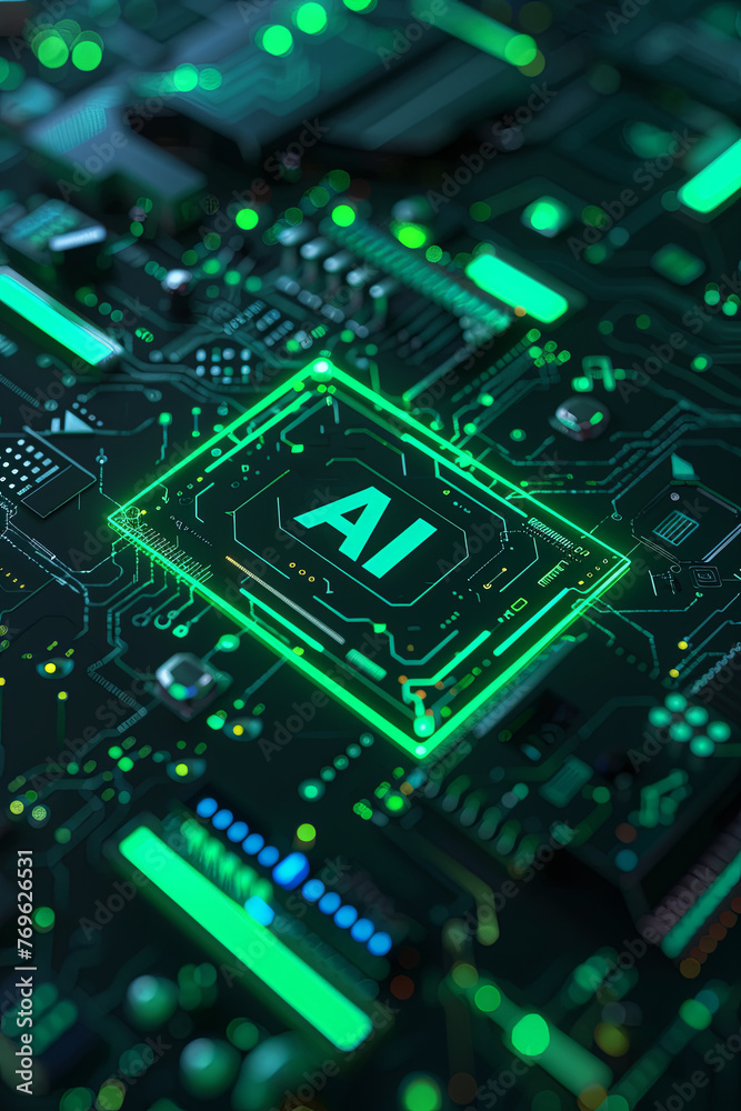 A black and green futuristic GUI with text AI