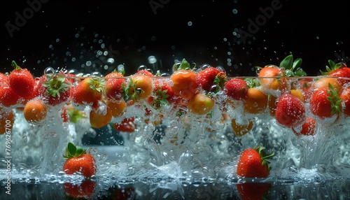 Delicious fresh fruit soaked in clear water with bubbles. generative ai