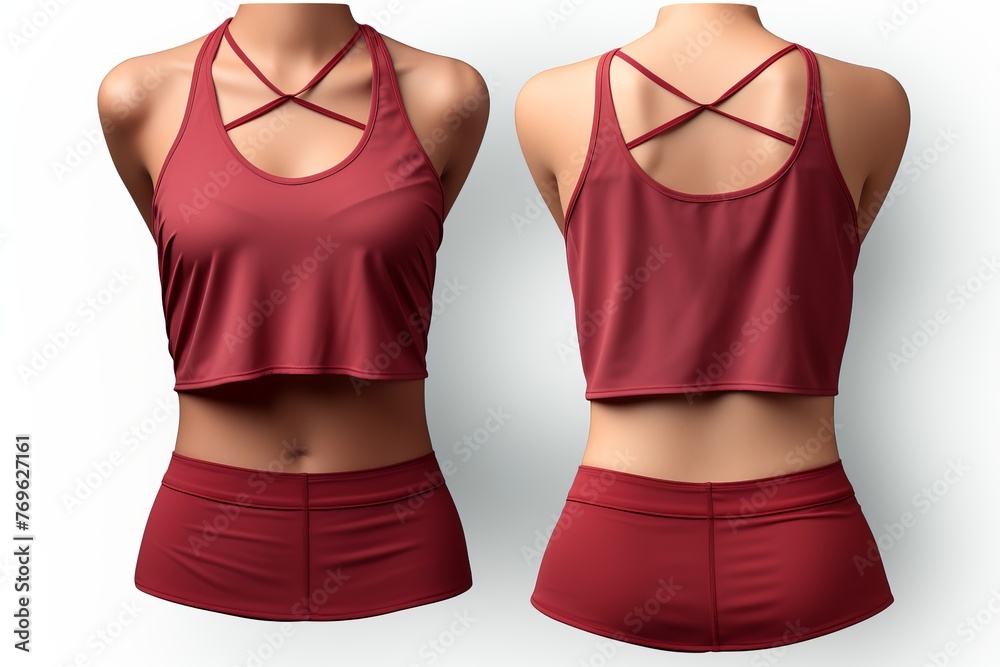 front and back view of red lady crop top templates. mockups for design and print, isolated on a white background front and back view of red lady crop top templates. mockups for design and print, isolated on a white background