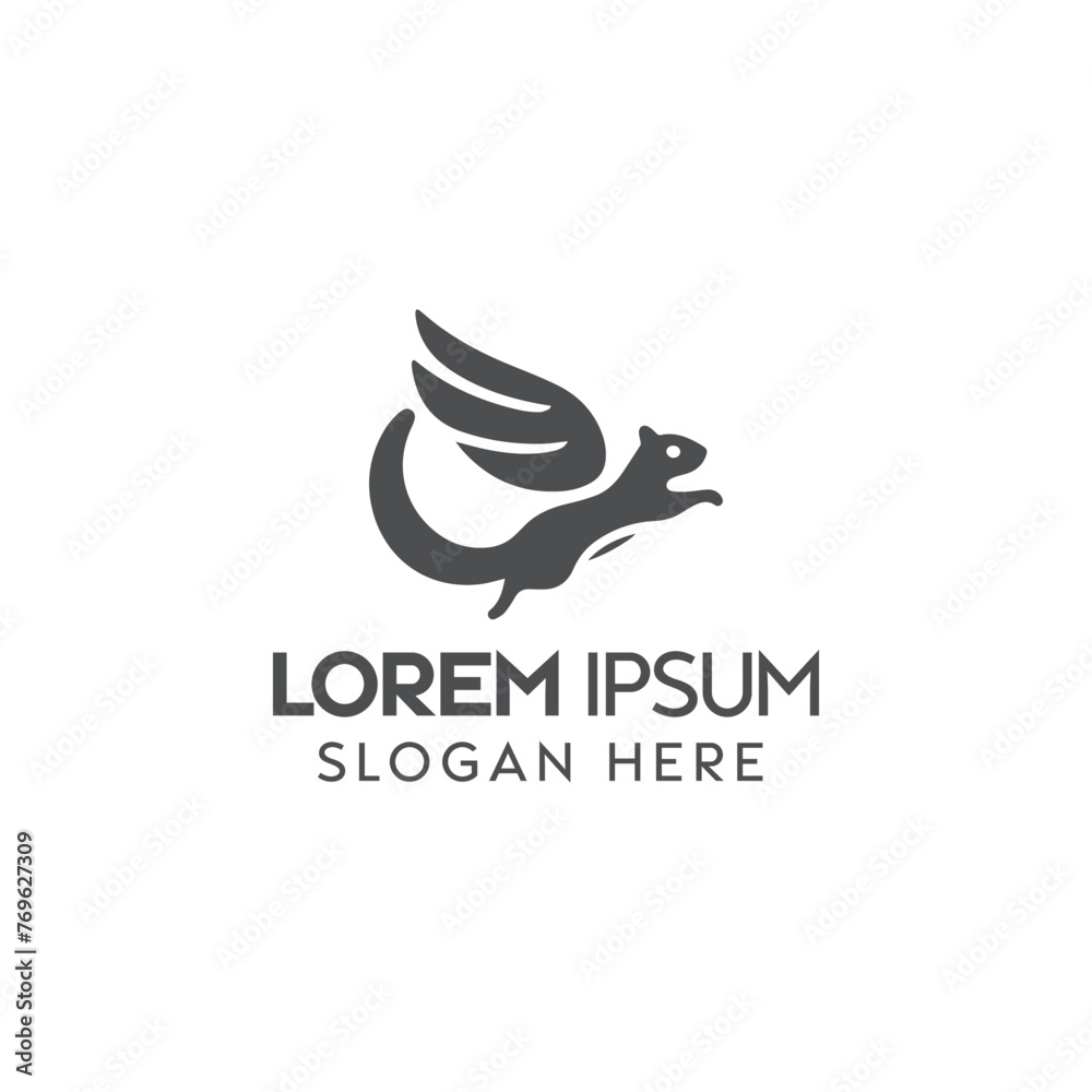 Obraz premium Black-and-White Illustration of a Flying Squirrel Logo Design With Abstract Wings