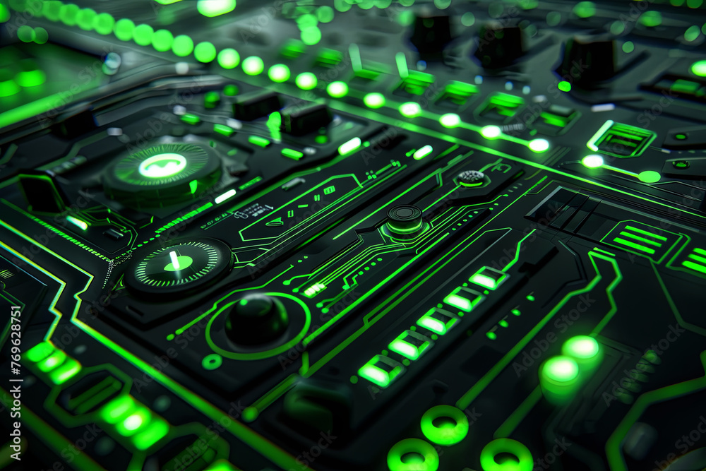 Fototapeta premium A black and green futuristic GUI