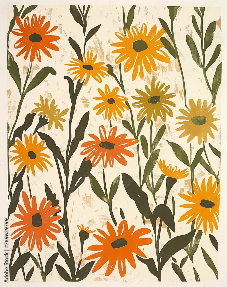 Rustic Sunflower Array on Vintage Texture Print