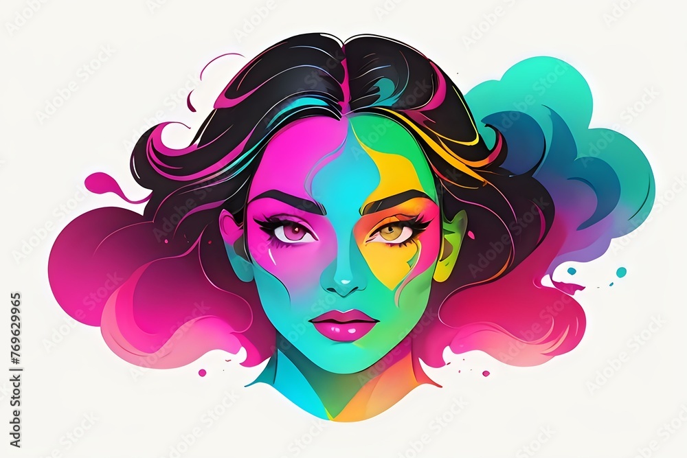 Color Burst Beauty Portrait.
A striking beauty enveloped in a burst of neon colors, embodying vibrant creativity and artistic expression.