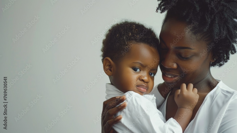 Mother and child: Motherhood Moment, tender and cute portrait with copy space Mother and child: Motherhood Moment, tender and cute portrait with copy space