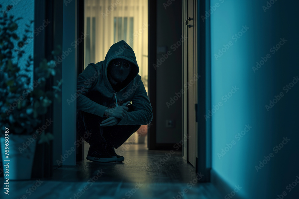 A moody image of a lone figure in a hoodie sitting dejectedly in a darkened hallway A moody image of a lone figure in a hoodie sitting dejectedly in a darkened hallway