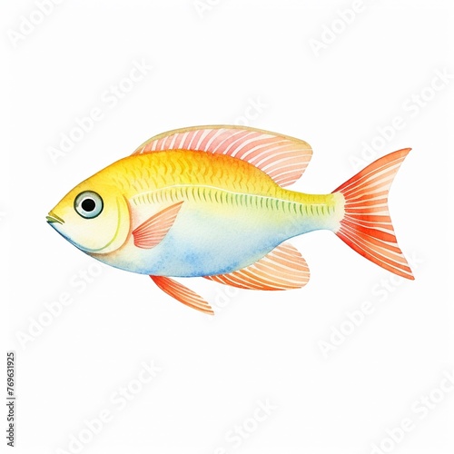 Tropical fish swimming in clear waters, clipart, watercolor illustration clipart, isolated on white background , watercolor, cute, character, uniq