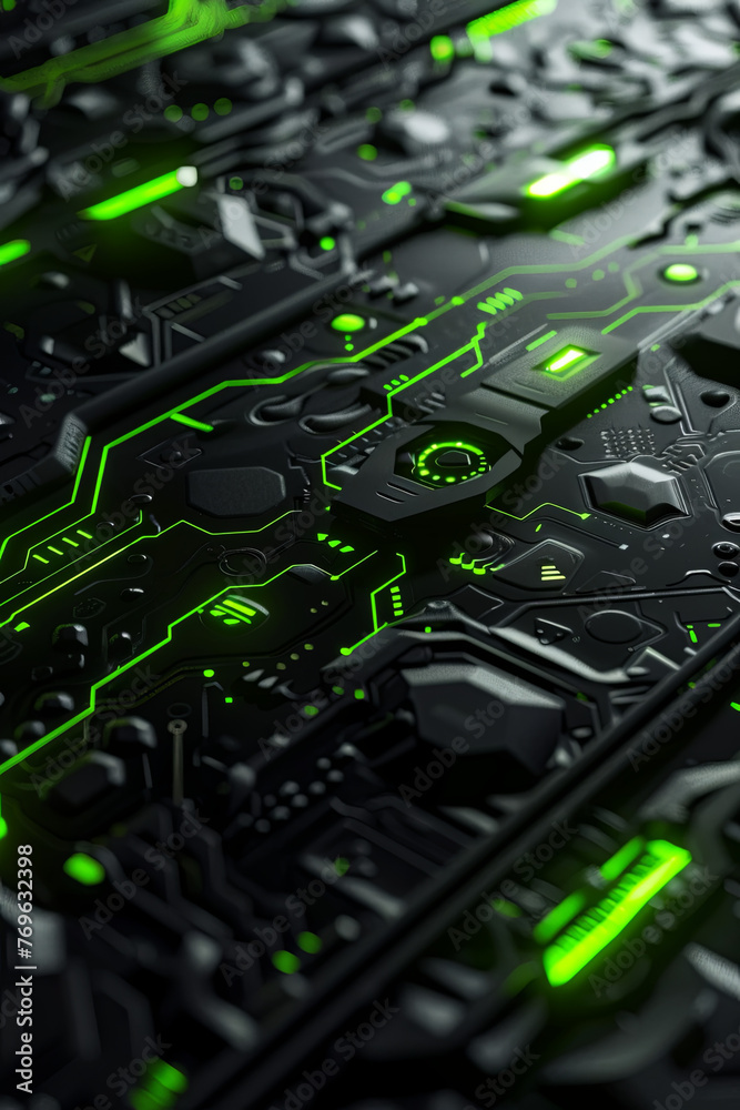 Fototapeta premium A black and green futuristic GUI