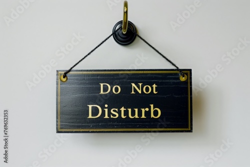 An isolated elegant Do Not Disturb sign crafted from exquisite materials hanging peacefully on a wall.
