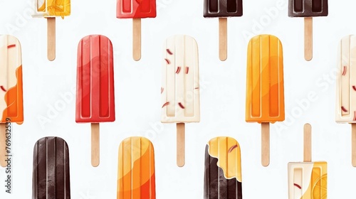 A repeating pattern of popsicles in various flavors and colors. AI generate illustration