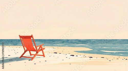 A beach chair with simple lines and shapes on light background. AI generate illustration