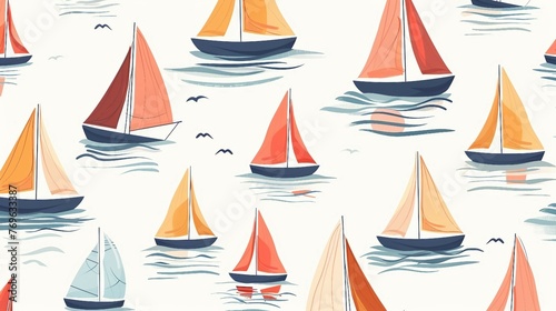 A pattern of minimalist sailboats floating on calm waters. AI generate illustration