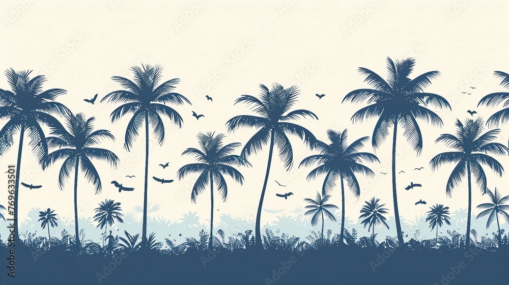 A repeating pattern of palm tree silhouettes swaying in the breeze. AI generate illustration