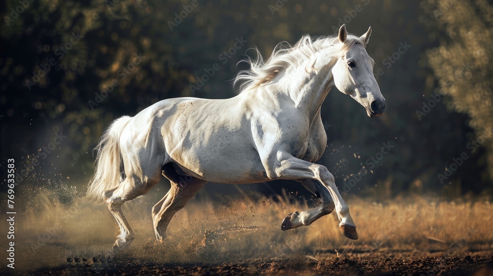 photo of a white horse running .AI generated image