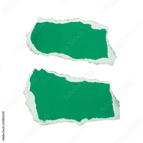 Green torn paper edge sheets isolated on transparent background