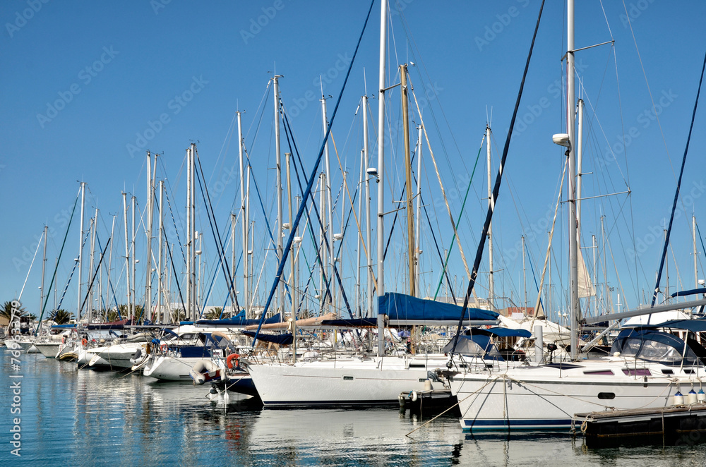 Obraz premium Marina of Canet-en-Roussillon, commune on the côte vermeille in the Pyrénées-Orientales department, Languedoc-Roussillon region, in southern France.