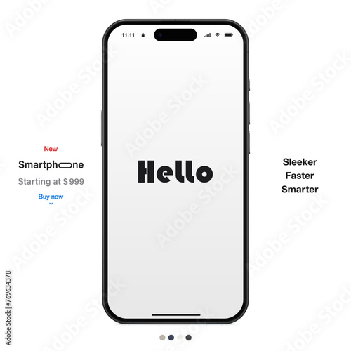 new frameless smartphone grey color with blank screen front view isolated on white background. mockup of realistic and detailed mobile phone with shadow. vector illustration