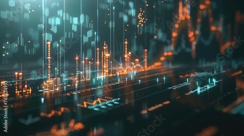 Stock market graphic. Stock price chart. Financial and business concept. 3D render, Abstract technical background. Big data binary code futuristic information technology, data flow