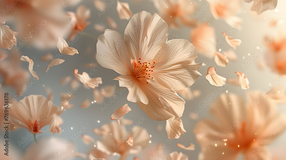 Fototapeta premium spring flowers floating in air, shallow depth of field